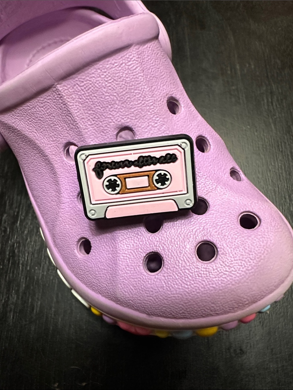 Pink cassette tape Charm. Search JIBBITZ in my closet.